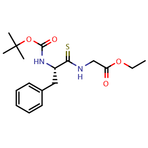 Chemical structure of ethyl (S)-(2-((tert-butoxycarbonyl)amino)-3-phenylpropanethioyl)glycinate , CAS 90374-50-8, AChemBlock T99479
