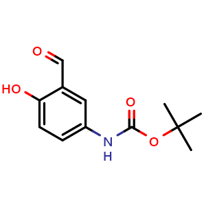 Chemical structure of tert-butyl (3-formyl-4-hydroxyphenyl)carbamate , CAS 402826-43-1, AChemBlock T99480