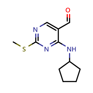 Chemical structure of 4-(cyclopentylamino)-2-(methylthio)pyrimidine-5-carbaldehyde , CAS 211245-64-6, AChemBlock T99483