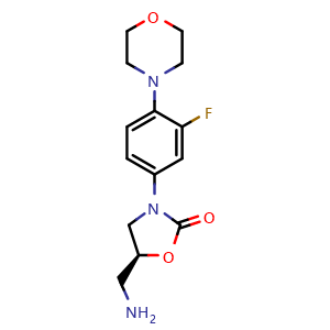 Chemical structure of (S)-5-(Aminomethyl)-3-(3-fluoro-4-morpholinophenyl)oxazolidin-2-one , CAS 168828-90-8, AChemBlock T99501
