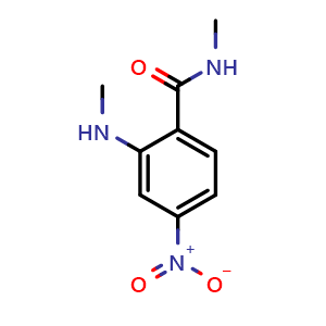Chemical structure of N-Methyl-2-(methylamino)-4-nitrobenzamide , CAS 1824079-39-1, AChemBlock T99560
