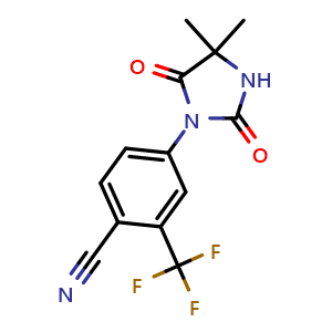 Chemical structure of 4-(4,4-dimethyl-2,5-dioxoimidazolidin-1-yl)-2-(trifluoromethyl)benzonitrile , CAS 143782-20-1, AChemBlock T99576