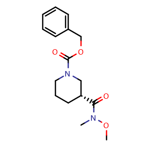 Chemical structure of (R)-1-Cbz-N-methoxy-N-methyl-3-piperidinecarboxamide , CAS 937049-65-5, AChemBlock T99581