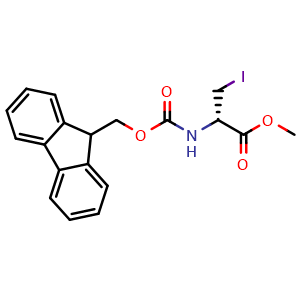 Chemical structure of N-Fmoc-3-iodo-D-alanine methyl ester , CAS 527696-77-1, AChemBlock T99590