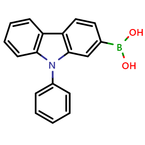 Chemical structure of (9-Phenyl-9H-carbazol-2-yl)boronic acid , CAS 1001911-63-2, AChemBlock T99611
