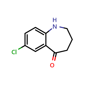Chemical structure of 7-chloro-2,3,4,5-tetrahydro-1H-1-benzazepin-5-one , CAS 160129-45-3, AChemBlock T99621