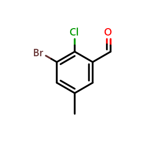 Chemical structure of 3-Bromo-2-chloro-5-methylbenzaldehyde , CAS 1934517-43-7, AChemBlock T99658