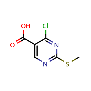 Chemical structure of 4-Chloro-2-(methylthio)pyrimidine-5-carboxylic acid , CAS 74840-34-9, AChemBlock T99680