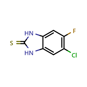 Chemical structure of 6-Chloro-5-fluoro-1,3-dihydro-2H-benzimidazole-2-thione , CAS 142313-30-2, AChemBlock T99709