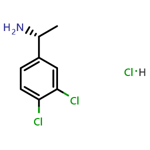 Chemical structure of (1R)-1-(3,4-dichlorophenyl)ethan-1-amine hydrochloride , CAS 1212307-96-4, AChemBlock T99718