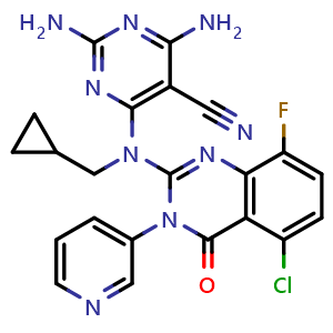 (R)-2,4-diamino-6-((5-chloro-8-fluoro-4-oxo-3-(pyridin-3-yl)-3,4-dihydroquinazolin-2-yl)(cyclopropyl)methylamino)pyrimidine-5-carbonitrile