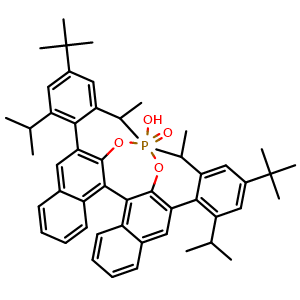 Chemical structure of (11bS)-2,6-bis(4-(tert-butyl)-2,6-diisopropylphenyl)-4-hydroxydinaphtho[2,1-d:1',2'-f][1,3,2]dioxaphosphepine 4-oxide , AChemBlock T99736