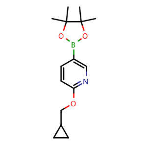 Chemical structure of 2-(cyclopropylmethoxy)-5-(4,4,5,5-tetramethyl-1,3,2-dioxaborolan-2-yl)pyridine , CAS 947191-69-7, AChemBlock T99817