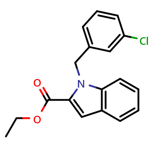 Chemical structure of ethyl 1-(3-chlorobenzyl)-1H-indole-2-carboxylate , CAS 220677-15-6, AChemBlock T99879