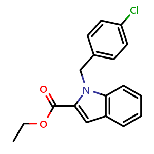 Chemical structure of ethyl 1-(4-chlorobenzyl)-1H-indole-2-carboxylate , CAS 199604-34-7, AChemBlock T99880
