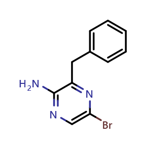 Chemical structure of 3-benzyl-5-bromopyrazin-2-amine , CAS 174680-55-8, AChemBlock T99896