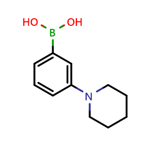 Chemical structure of [3-(1-piperidyl)phenyl]boronic acid , CAS 634905-21-8, AChemBlock T99900