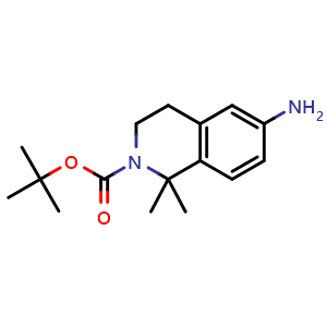 Chemical structure of tert-butyl 6-amino-1,1-dimethyl-3,4-dihydroisoquinoline-2(1H)-carboxylate , CAS 1311134-27-6, AChemBlock T99901