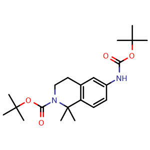 Chemical structure of tert-butyl 6-((tert-butoxycarbonyl)amino)-1,1-dimethyl-3,4-dihydroisoquinoline-2(1H)-carboxylate , CAS 2411637-27-7, AChemBlock T99902