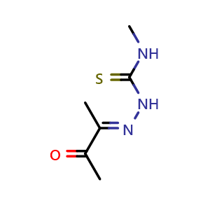 Chemical structure of (E)-N-methyl-2-(3-oxobutan-2-ylidene)hydrazinecarbothioamide , CAS 126971-40-2, AChemBlock T99908