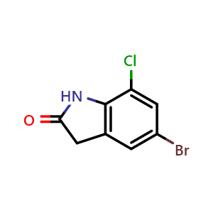 Chemical structure of 5-bromo-7-chloroindolin-2-one , CAS 855423-61-9, AChemBlock T99926