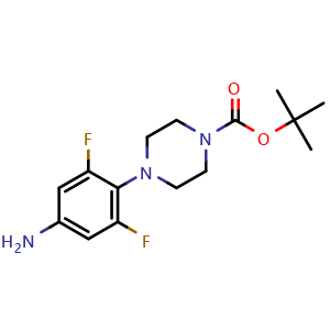 Chemical structure of tert-butyl 4-(4-amino-2,6-difluorophenyl)piperazine-1-carboxylate , CAS 170104-82-2, AChemBlock T99929
