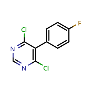 Chemical structure of 4,6-dichloro-5-(4-fluorophenyl)pyrimidine , CAS 146533-37-1, AChemBlock T99930