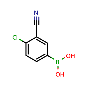 Chemical structure of (4-Chloro-3-cyanophenyl)boronic acid , CAS 871332-95-5, AChemBlock T99940