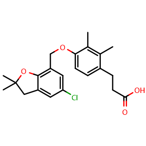 Chemical structure of 4-[(5-Chloro-2,3-dihydro-2,2-dimethyl-7-benzofuranyl)methoxy]-2,3-dimethylbenzenepropanoic Acid , CAS 1234844-11-1, AChemBlock U102478