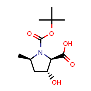 Chemical structure of (2R,3R,5R)-1-(tert-butoxycarbonyl)-3-hydroxy-5-methylpyrrolidine-2-carboxylic acid , AChemBlock U102510