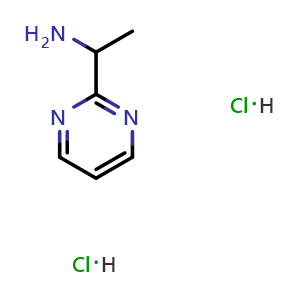 Chemical structure of 1-pyrimidin-2-ylethanamine dihydrochloride , CAS 2138337-19-4, AChemBlock U102539