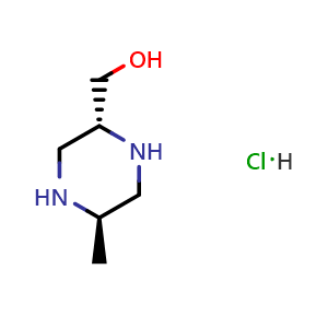 Chemical structure of ((2R,5R)-5-methylpiperazin-2-yl)methanol hydrochloride , CAS 1403898-63-4, AChemBlock U102562