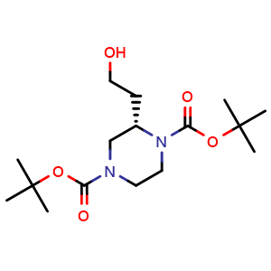 Chemical structure of (S)-di-tert-butyl 2-(2-hydroxyethyl)piperazine-1,4-dicarboxylate , CAS 660862-48-6, AChemBlock U102575