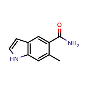 Chemical structure of 6-Methyl-1H-indole-5-carboxamide , CAS 2665662-91-7, AChemBlock U102593