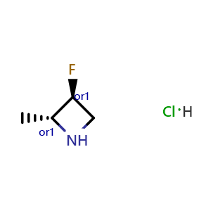 Chemical structure of trans-3-Fluoro-2-methyl-azetidine hydrochloride , CAS 2231663-72-0, AChemBlock U102622