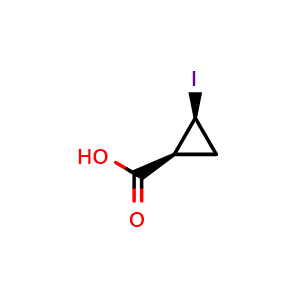 Chemical structure of (1S,2S)-2-iodocyclopropanecarboxylic acid , CAS 1932315-23-5, AChemBlock U102625
