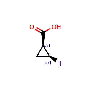 Chemical structure of Cis-2-iodocyclopropanecarboxylic acid , CAS 122676-92-0, AChemBlock U102627
