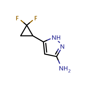 Chemical structure of 5-(2,2-Difluorocyclopropyl)-1H-pyrazol-3-amine , CAS 1186609-07-3, AChemBlock U102646