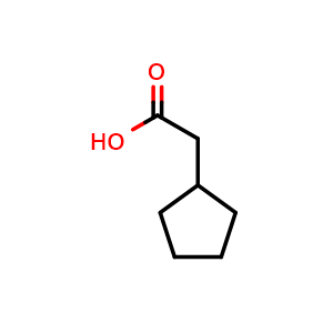 Chemical structure of 2-Cyclopentylacetic acid , CAS 1123-00-8, AChemBlock U102658