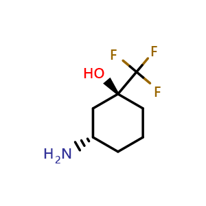Chemical structure of (1S,3S)-3-amino-1-(trifluoromethyl)cyclohexanol , CAS 2664977-43-7, AChemBlock U102675