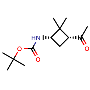 Chemical structure of Tert-butyl N-[(1s,3r)-3-acetyl-2,2-dimethyl-cyclobutyl]carbamate , CAS 1260589-93-2, AChemBlock U102687