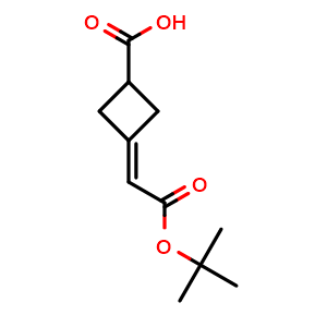 Chemical structure of 3-(2-Tert-butoxy-2-oxo-ethylidene)cyclobutanecarboxylic acid , CAS 847416-51-7, AChemBlock U102688