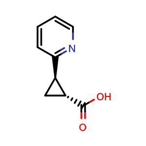 Chemical structure of Trans-2-(2-pyridyl)cyclopropanecarboxylic acid , CAS 731811-62-4, AChemBlock U102692