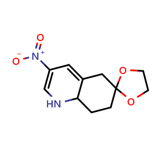 Chemical structure of 3'-Nitrospiro[1,3-dioxolane-2,6'-7,8-dihydro-5H-quinoline] , CAS 881668-72-0, AChemBlock U102704