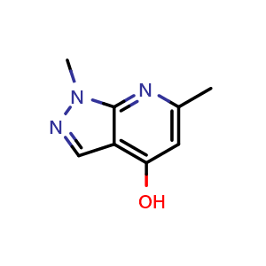 Chemical structure of 1,6-Dimethylpyrazolo[3,4-b]pyridin-4-ol , CAS 17902-26-0, AChemBlock U102710