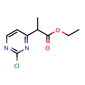 Chemical structure of Ethyl 2-(2-chloropyrimidin-4-yl)propanoate , CAS 2665663-19-2, AChemBlock U102714
