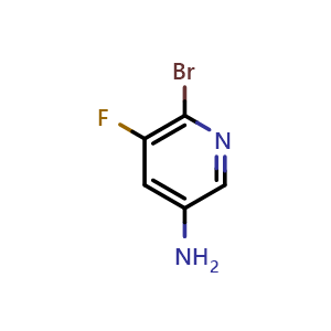 Chemical structure of 6-Bromo-5-fluoro-pyridin-3-amine , CAS 1256276-41-1, AChemBlock U102720