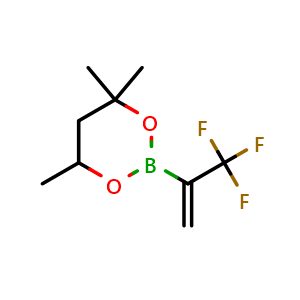 Chemical structure of 4,4,6-Trimethyl-2-[1-(trifluoromethyl)vinyl]-1,3,2-dioxaborinane , CAS 1011460-68-6, AChemBlock U102725