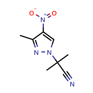 Chemical structure of 2-Methyl-2-(3-methyl-4-nitro-pyrazol-1-yl)propanenitrile , CAS 2098581-80-5, AChemBlock U102739