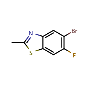 Chemical structure of 5-Bromo-6-fluoro-2-methyl-1,3-benzothiazole , CAS 1427433-44-0, AChemBlock U102752